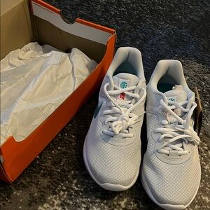Nike White Sneakers with Teal Accents